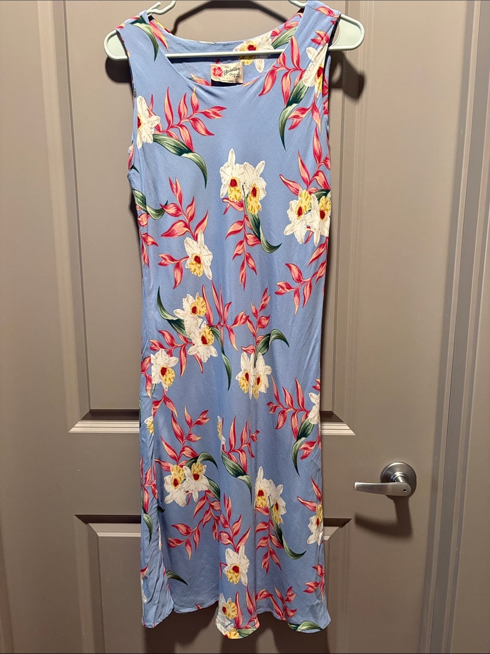Vtg M Hilo Hattie The Hawaiian Original Blue Tropical Floral Rayon Sleeveless